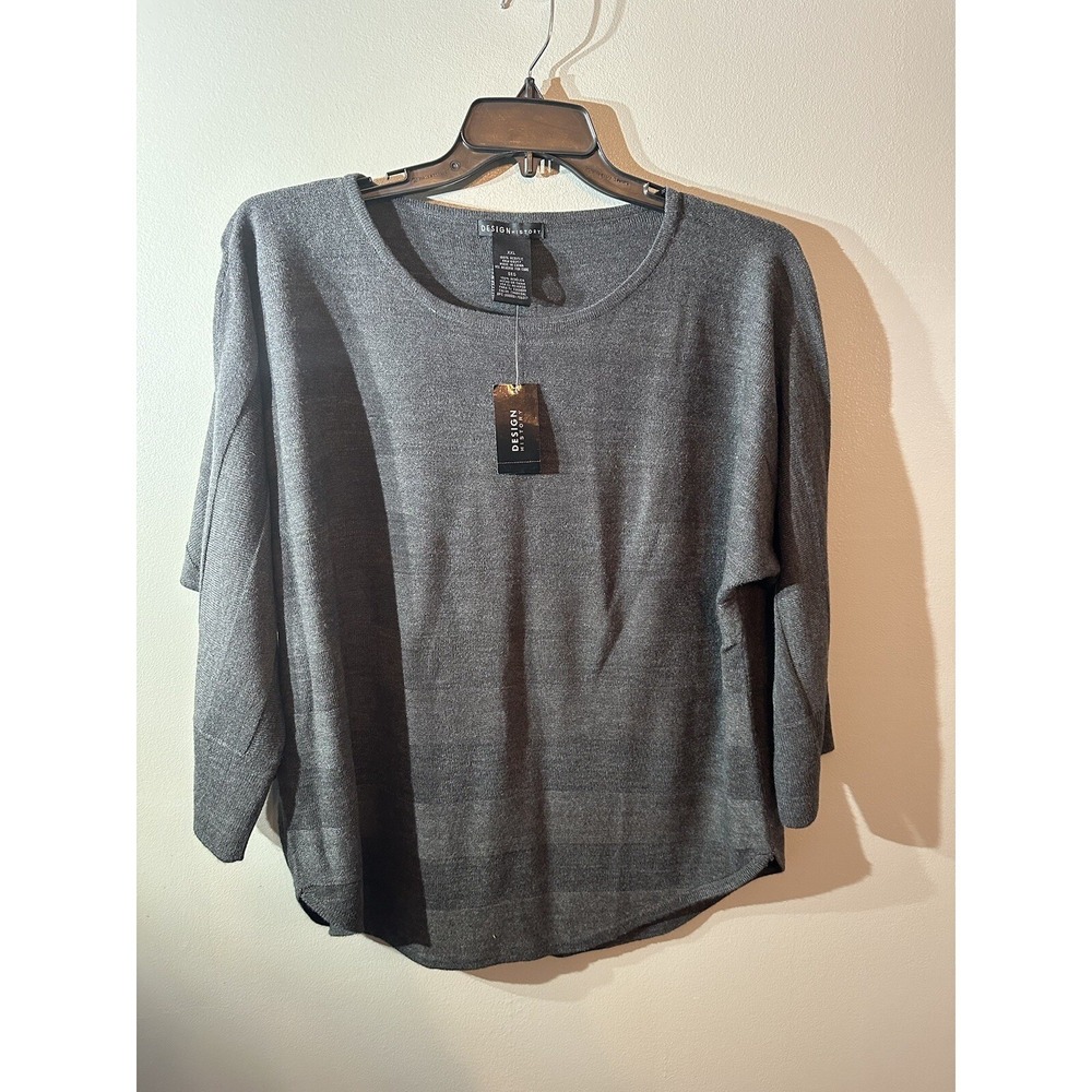 Design History Womens XXL Charcoal Grey Striped Dolman Sleeve Sweater SB0712018S